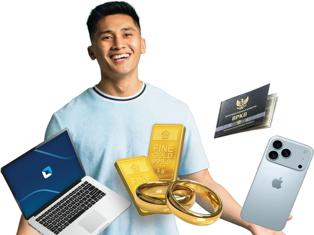 Nasabah dengan emas, laptop, handphone, dan BPKB sebagai barang jaminan